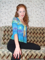 Russian teen redhead shows shaved pussy