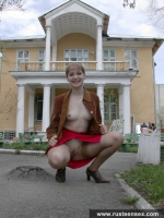Russian teen outdoor upskirt posing without panties