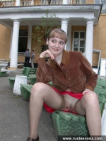 Russian teen outdoor upskirt posing without panties