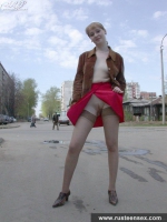 Russian teen outdoor upskirt posing without panties