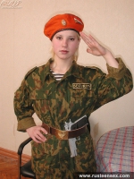 Russian teen in military uniform masturbates with dildo