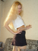 Pantyhose teen blonde posing in the room