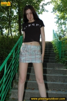 Outdoor pissing on a park ladder