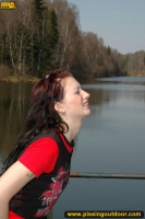 Teen brunette outdoor pissing