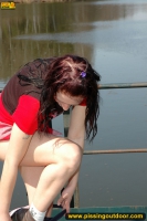Teen brunette outdoor pissing