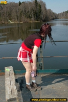 Teen brunette outdoor pissing