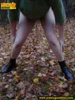 Pissing outdoor on dried leaves on a ground