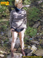 Pissing teen walks and pisses outdoor