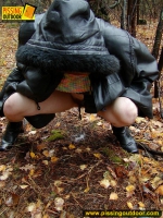 Outdoor pissing in a cold autumn day
