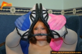 Three colors pantyhose on one masturbating girl
