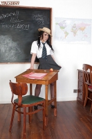Sexy Brunette Hannah schoolgirl stockings heels