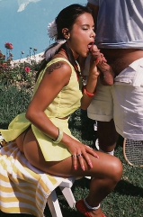 Slim brunette getting fucked after a game of tennis