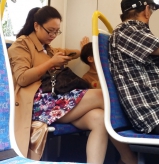Candid Street Pantyhose -Tights #015 - Asian on the Train