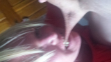 Blonde slut deapthroats cock