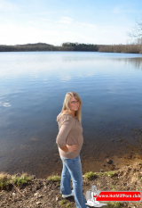 Blonde Mature with big boos outdoor