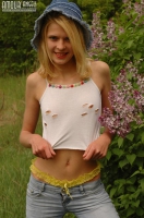 Blonde in blue hat