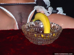 Russian teen blonde masturbates with banana - N
