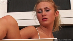 Russian teen blonde dildo fuck in gymnasium - N