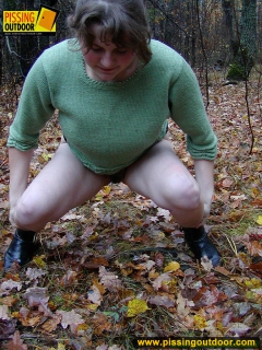 Outdoor pissing on dry leaves - N