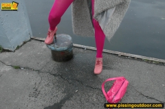 MILF outdoor pissing on pier - N