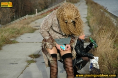 Teen walking and pissing outdoor - N