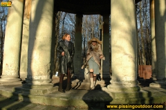 Girls pissing together outdoor - N