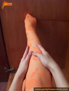 Orange patterned pantyhose teen - N