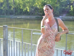 Amateur brunette babe Mina outdoor sexy smoke session - N