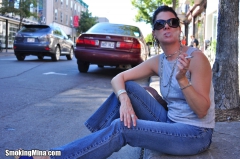 Sensual smoking vixen Mina enjoys blowing smoke rings - N