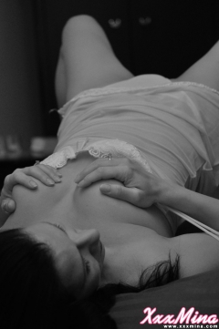 Brunette babe rubbing her pussy and spreading it wide - N