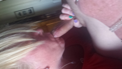 Blonde slut deapthroats cock - N