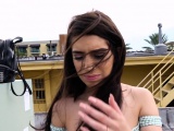 Busty teen flashing cunt in public