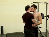 Tattooed hunk fucking this skinny dude in the ass at the gym