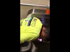 Workmen caught jerking and cumming in restroom