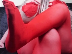 Nice red pantyhose teasing