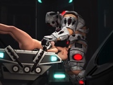 Sexy horny bald girl in cuffs gets fucked hard by sex cyborg