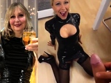 Shiny Rubber Dress Slut Drenched in Piss Sucking Cock