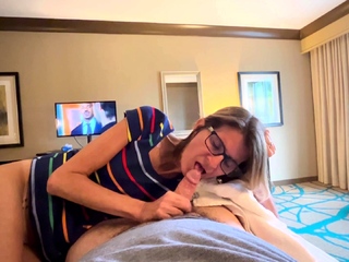 Homemade video of skinny granny sucking and creampied