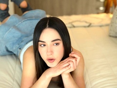 Big ass babe teasing while hubbys jerks