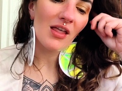 Amateur busty brunette masturbates and does hand job