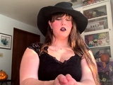 Busty curly brunette with big boobs fucks on couch