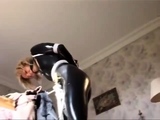 Girl in latex cleave gagged