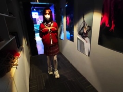 blindedfold girl tied and walked around in public