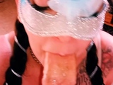 Hot MILF gives blowjob to big cock