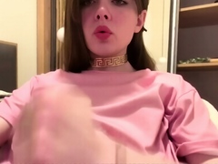 Big Tits Tranny Jerking her Big Hard Cock